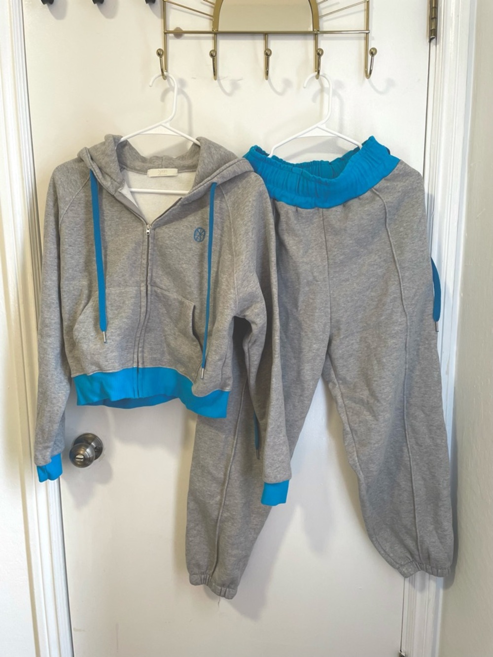 Nyen Korean Set Zip Sweatshirt Hoodie Sweats Gray Blue Athleisure Asian Small